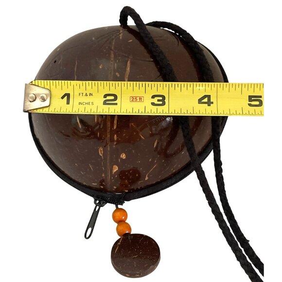 Shoulder Clutch Purse Brown Coconut Shell Carved Fish Zipper Close Lined Vintage - Picture 9 of 10